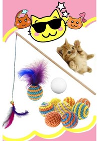 Resim Kedi Oyun Oltası , Sarma Oyun Top , Tüylü Top , Beyaz Top 4 Lü Set 