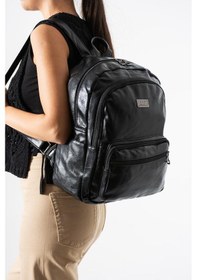 Resim Yıkama Suni Deri Kadın Sırt Çantası Vegan Deri Bayan Sırt Çantası 30 20 Cm Yumuşak Doku Çok Cepli Siyah 