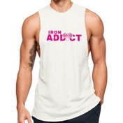 Resim Beyaz Erkek Regular Fit -Pink Iron Addict- Baskılı Bisiklet Yaka Kolsuz T-Shirt 