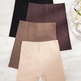 Resim 4'lü Paket Kadın Yüksek Bel Dikişsiz Külot - Buz İpeği Gibi Naylon Karışımı Kaymaz Orta Bel Boyshort İç Çamaşırları, 4 Renk (Siyah/Kahverengi/Koyu Gri/Bordo) - Göbek Kontrol & Kalça Kaldırma, Yumuşak Pürüzsüz Dokusu Günlük Giyim için 