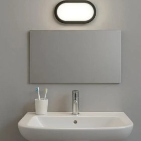Resim Teknocan Marketing 20W IP65 Oval Siyah LED Tavan ve Duvar Lambası | 6500K Beyaz Işık | Su Geçirmez Banyo Bahçe Aydınlatma Armatürü | 2000 Lümen | 270X147X78MM (220V) 