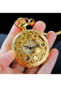 Resim Köstekli Çarklı İşlemeli Gold Renk Cep Saati 