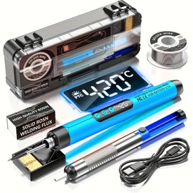 Resim Kablosuz USB Dijital Ekran Dövme Demiri Kiti ile Ayarlanabilir Sıcaklık Kontrolü, 1200V-2400V Çalışma Gerilimi, Lityum Pil Gücüyle Çalışır, Demir Tel, Tutucu, Teneke Emici, Reçine ve Depolama Kutusu Dahil, Verimli Dövme ve Temizlik için Modern Dövme Demiri, Dövme Aksesuarları 
