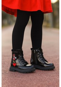 Resim Ortopedik Bağcıklı Fermuarlı Kız Çocuk Bot Ayakkabı Siyah Kız Çocuk Bot Çok Renkli 