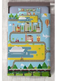 Resim Mekta Home Bebek Ve Çocuk Odası Şehir Desenli Yatak Örtüsü Renkli 