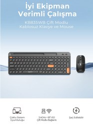 Resim Havit KB835WB Kablosuz Klavye ve Mouse Seti | Türkçe Q | Bluetooth + 2.4GHz | Sessiz Tuş - Siyah 