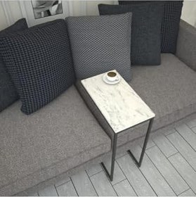 Resim Callen Yan Sehpa, Metal Tekerlekli Yan Sehpa,Beyaz Mermer 