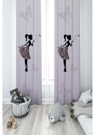 Resim Mekta Home Bebek Ve Çocuk Odası Kelebekli Prenses Desenli 2 Kanat Fon Perde 