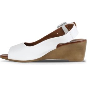 Resim Bueno Shoes Beyaz Deri Kadın Dolgu Topuklu Sandalet 01WE4002 01WE4002 