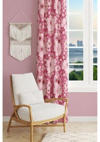Resim Pembe Çiçek 2 Desenli Süet Oturma Odası Salon Fon Perde Baskılı Ekstrafor Büzgü Tek Kanat Prd-1041 Çok Renkli 