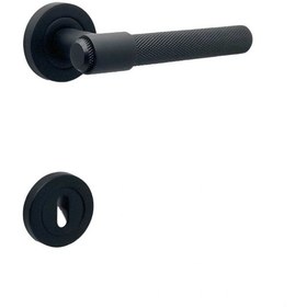 Resim Punch Mat Siyah Rozetli Oda Kapı Kolu 4 Takım 