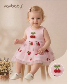 Resim Kiraz Nakışlı Tül Detaylı Bebek Elbisesi Pembe Pembe 