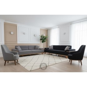 Resim LİNOVAHOME Orvel Koltuk Takımı 3+3+1+1 Siyah & Gri Renkler Sırt / Kol Mekanizmalı 