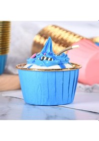 Resim Dolphin Muffin Kağıt Karton Mavi Altın Cupcake Kek Kalıbı Kapsülü Kabı - 25 Adetlik 3 Paket 
