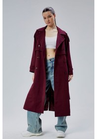 Resim Bordo Kruvaze Kapama Rüzgarlık Detaylı Trençkot Bordo 