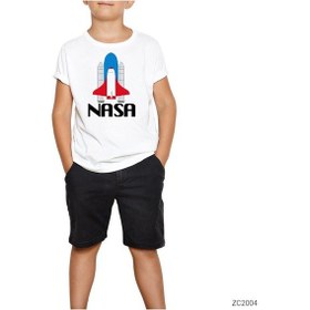Resim Nasa Rocket Beyaz Çocuk Tişört Siyah 