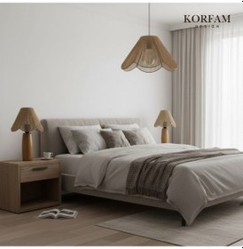 Resim Rosalinda Modeli Avize & Abajur Set - Hasır El Yapımı Bohem Çiçek Şekilli Avize 2 Li Ahşap Ayaklı Rustik Abajur Set Çok Renkli 