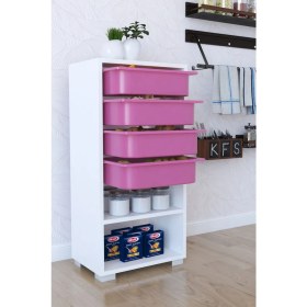 Resim The Violet 4 Sepetli Çok Amaçlı Dolap Sebzelik Mutfak Dolabı - Pembe 