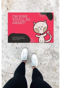 Resim Dijital Baskı Koyu Pembe Kedili Desen Kapı Önü Paspası K-1028 