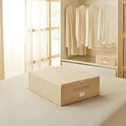 Resim Orta Boy Bej Balıksırtı Destekli Kutu Hurç 45 X 55 X 18 Cm 