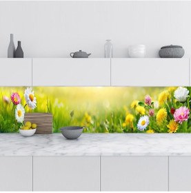 Resim Mutfak Tezgah Arası Folyo Fayans Kaplama Folyosu Papatyalar 