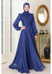 Resim Raika Moda Omuz Detaylı Bahar Tesettür Büyük Abiye Lacivert 