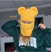Resim Linka Knit El Yapımı Ayıcık Balaclava, Kar Maskesi Balaclava, Günlük Kasksız Kullanım Kar Maskesi 