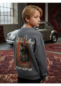 Resim Zekids Erkek Çocuk Sırtı Araba Baskılı Tasarım Sweatshirt-16619 Füme 