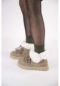 Resim 219851141-32 Kadın Yumuşak Rahat Kürklü Bot - Tekstil Süet Kışlık Vizon Bot Vizon 