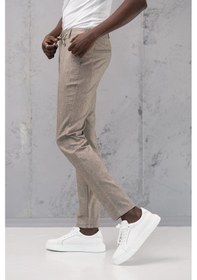 Resim Notra Beli Lastikli Ve İplikli Slimfit Pamuklu Jogger Pantolon Kahverengi 