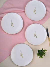 Resim Tabak Evi Porselen Natura Salkım Altın Yaldız Pasta Tabağı 20.50 CM 4'lü 