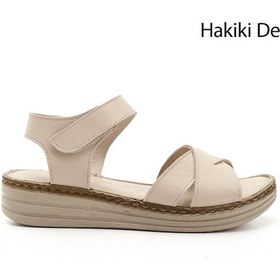 Resim Gönderi(R) Gönderi R Kadın Bej Cırt Bantlı Dolgu Topuk Hakiki Deri Comfort Sandalet Dyza80842235 Bej 