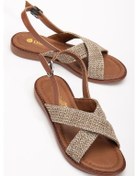 Resim Kadın Düz Topuklu Sandalet Vizon Hasır Çapraz Bantlı-3836 Vizon 