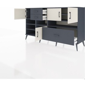 Resim Hyperion Konsol 7 Raflı 3 Çekmeceli 4 Kapaklı 176x44x99 Antrasit- Antrasit-aytaşı/antrasit 