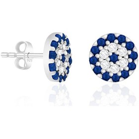 Resim Gümüş Nazar Boncuğu Küpe Rodyumlu Zirkon Taşlı 925 Ayar St209 