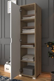 Resim midoser Nisan 40 Cm Açık Ceviz-beyaz 5 Raflı Kiler Tek Kapılı Banyo Ve Elbise Dolabı - Gardırop 