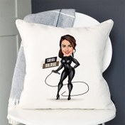 Resim Kırbaçlı Deri Kıyafetli Kadın Karikatürlü Yastık 