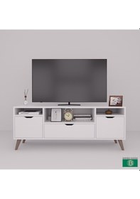 Resim Tv Sehpası Geniş Çekmeceli Raflı Beyaz 