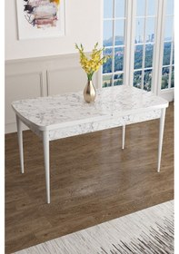 Resim Canisa Han Serisi, 70x114 Açılabilir Mdf Masa Takımı, Beyaz Mermer Desen Masa Ve 6 Haki Yeşil Sandalye Masa Beyaz Mermer Sandalyeler Haki 