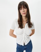 Resim Kısa Kollu Gömlek Drapeli Düğmeli 