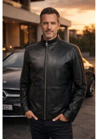 Resim Viamod Leather Erkek Hakiki Deri Ceket Siyah Hakim Yaka Premium Slim Fit Gerçek Deri Mont Üretici Garantili Siyah 