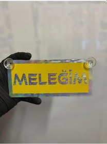 Resim Sarı Renk Üzeri Hologram Renk Meleğim Yazılı Vantuzlu Cam Süsü 