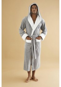 Resim National 77 Nakış Triga Bukle Bambu Cotton Erkek Bornoz Gri 