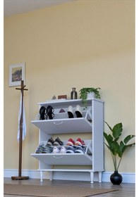 Resim Eliusta Antrex 72 Cm Beyaz 2 Düşer Kapaklı Ayakkabılık 72x90x26 Cm Ayaklı 4 Bölmeli Ayakkabılık Beyaz 