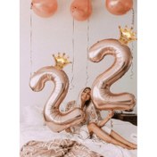 Resim Göz alıcı Rose Gold Sayı Taç Balonu - Doğum günü, Düğün ve Estetik Oda Dekorasyonları için mükemmel! 