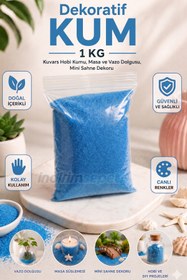 Resim Mavi Dekoratif Kuvars Kum 1 KG - Tozsuz, Toksik İçermez, İnce Taneli Hobi Kumu, Kum Boyama, Vazo Dolgusu 