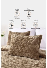 Resim Evlen Home Kapitone Kadife Yatak Örtüsü Seti Tek Kişilik Supersoft Yumuşak Elyaf Dolgulu 2 Parça 
