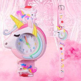 Resim 15 Yaş Üstü Erkek ve Kız Çocuklar için İdeal Hediye - Şirin Moda Kasa, Sentetik Reçine Kasa, Kuvars Hareket, Elektronik Sürücü, TPU Kayış, Su Geçirmez Olmayan - Unicorn Temalı Çocuk Kol Saati, Şık Analog Gösterge 