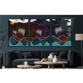 Resim Alüminyum Çerçeveli Gerçek Cama Baskı Sanat Temalı 3'lü Set Cam Tablo 0028 