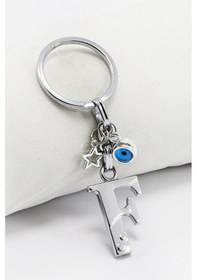 Resim Yıldızlı Çerçeveli Nazar Boncuklu Gümüş Renkli Metal F Harfi Anah 